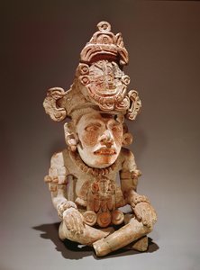 Urn die een zittende godheid voorstelt, Monte Alban, Oaxaca, Periode III (aardewerk)